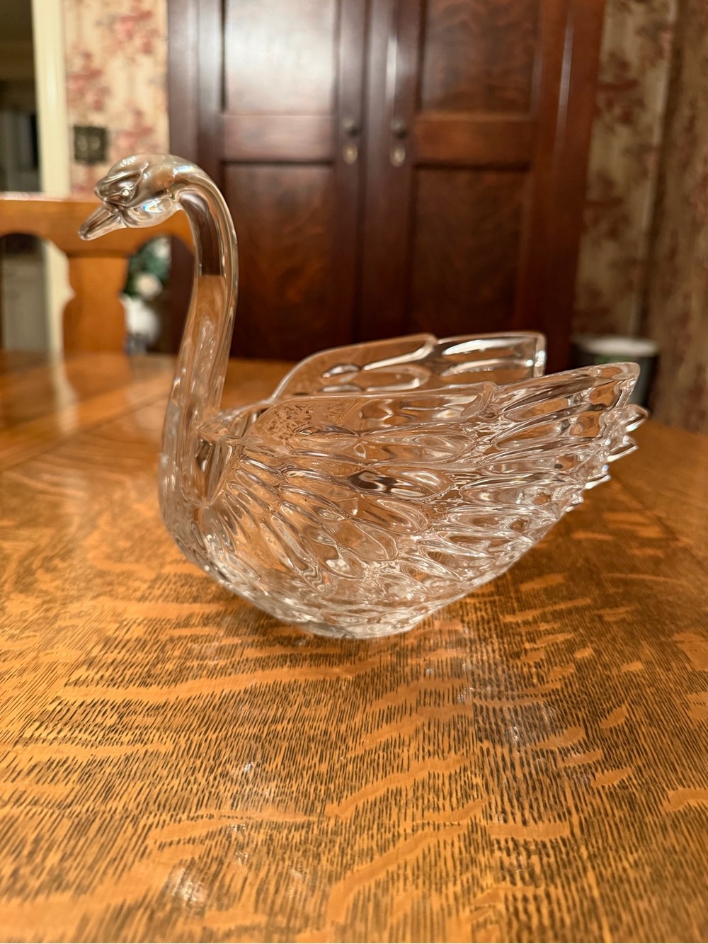 Vintage Crystal Swan Planter | Cut Glass Swan Vase / Trinket Dish